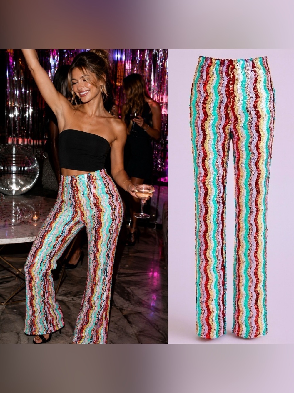 🕺 New Free People Sequin Stripe Disco Flare Pants - Size 6 🕺